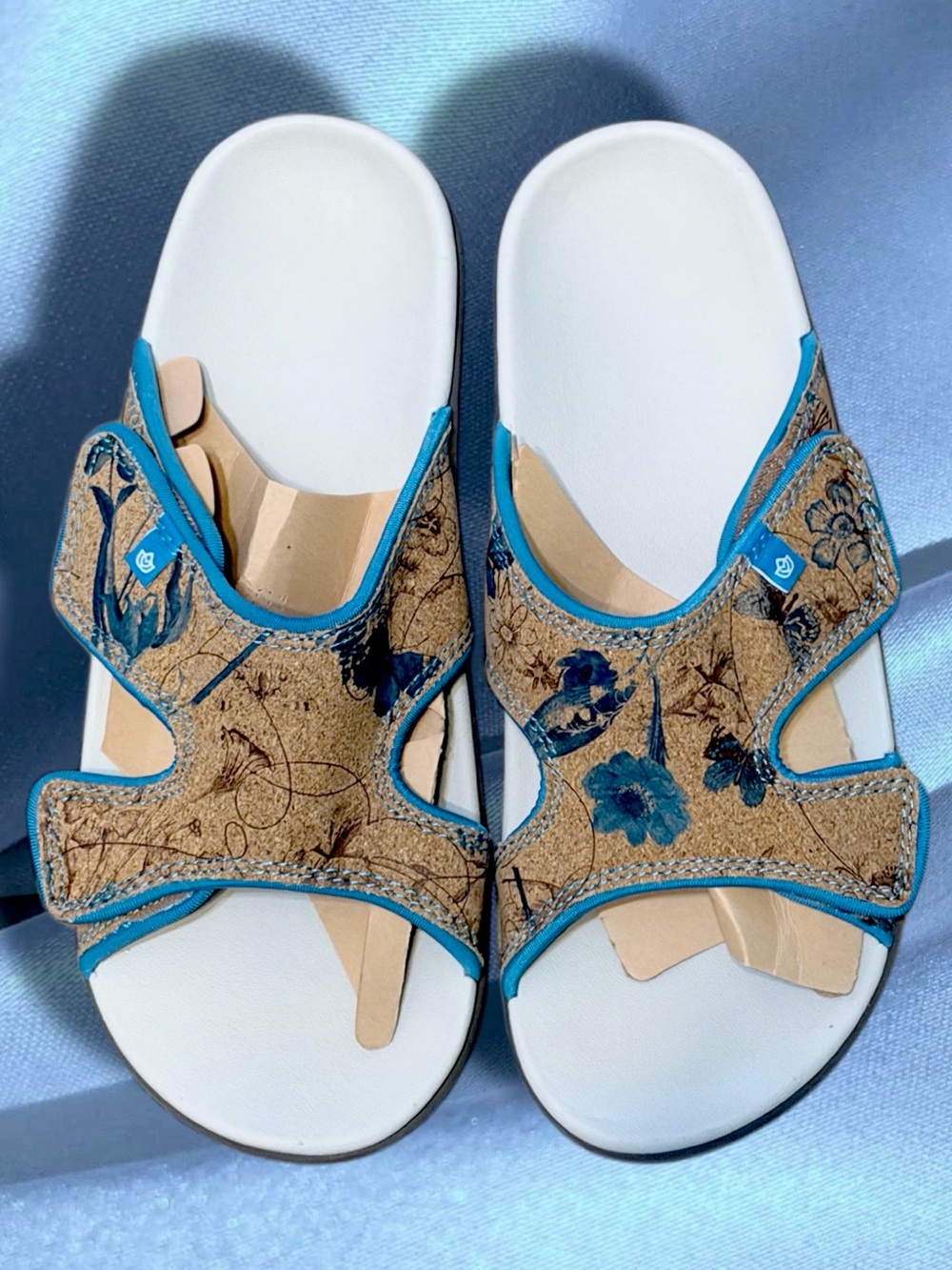 Spenco NEW Blue-Trim Floral Cork Slide Sandals - Women size 10